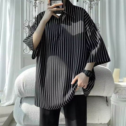 Told Tale Male Simple Stripe Polo Shirt Men Clothing Loose Casual Men's Shirts Summer Male Short Sleeve Shirts Pullover