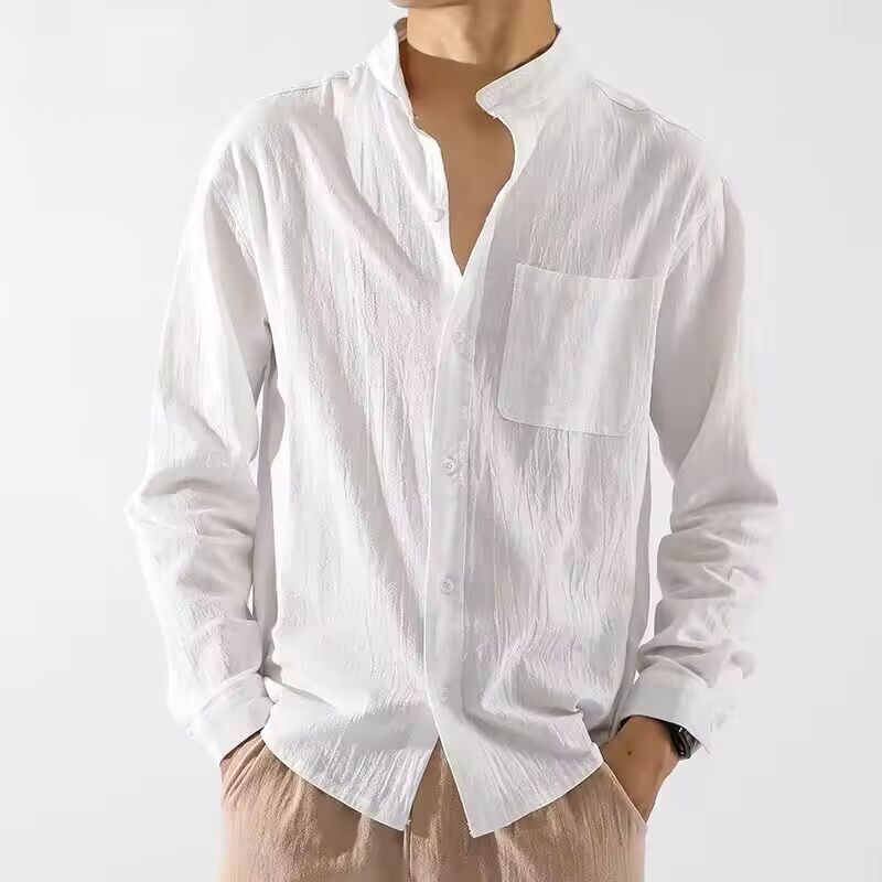 Male Shirts Linen White With Pocket Men's Shirt Trend Sleeves Fashion Man 2024 I Social Tops Elegant Collar Casual Xxl New In