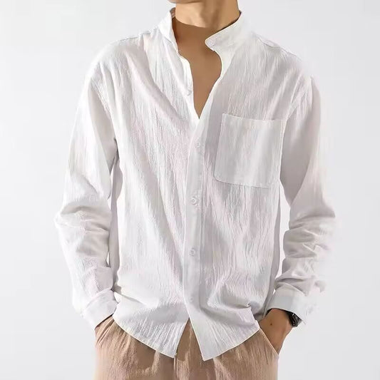 Male Shirts Linen White With Pocket Men's Shirt Trend Sleeves Fashion Man 2024 I Social Tops Elegant Collar Casual Xxl New In